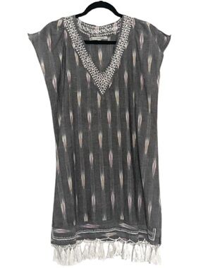 Subtle Luxury Dress Pool Party Swim Cover S/M Gray Tassels Embroidered